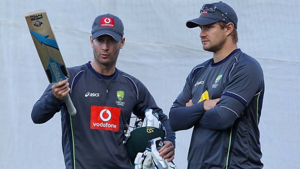 On the best of terms: Michael Clarke and Shane Watson.