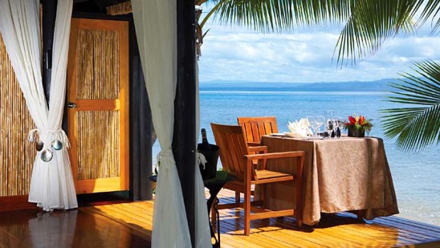 Dining at Jean-Michel Cousteau Resort in Fiji.