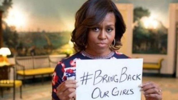 First Lady Michelle Obama in a Twitter photo appealing for the release of 200 Nigerian girls.