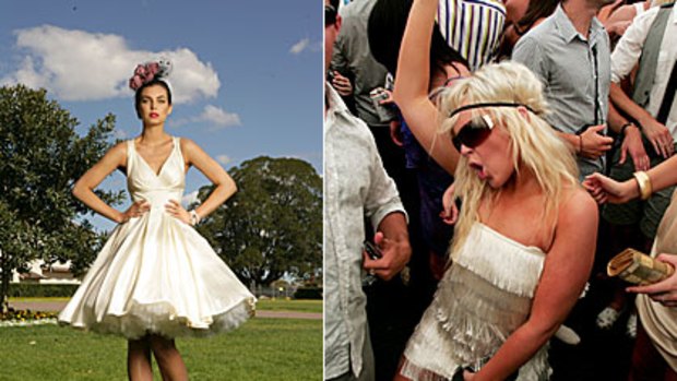 A typically fashionable Costarella frock (left) is far more appropriate for race day than the alternative approach...