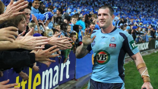 Leading from the front ... Paul Gallen made 234 metres up the middle of the ruck in Origin II.