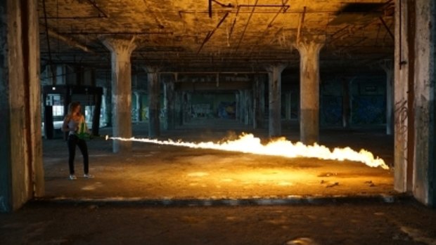 The 'world's first fully handeld' flamethrower can shoot a jet of fire up to eight metres.