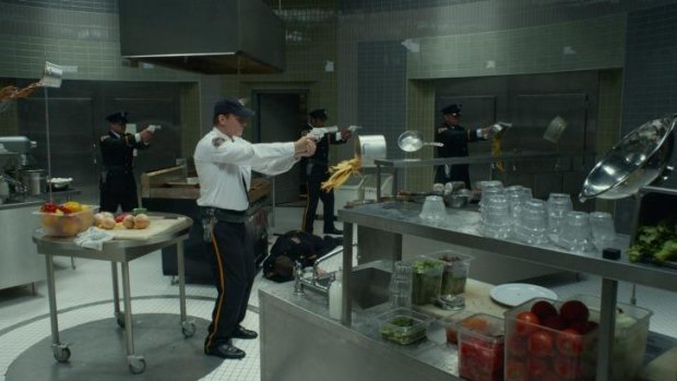The scene in the Pentagon kitchen in the Quicksilver sequence of <i>X-Men: Days of Future Past</i> before Rising Sun had worked its magic.