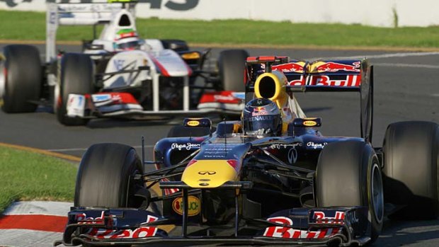 Sebastian Vettel of Germany leads the way in the Australian Grand Prix.