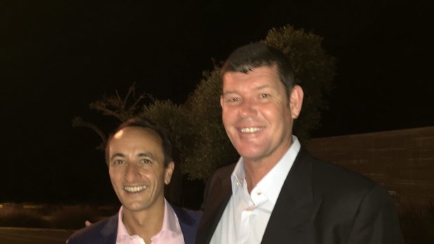 Australian ambassador Dave Sharma (left) and James Packer at the Australian embassy's "Ozraeli" celebration at Jaffa in September 2016.