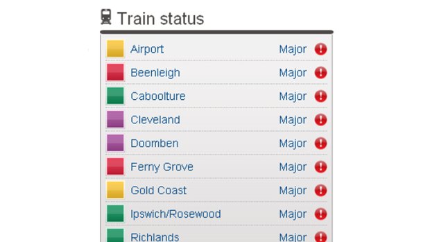 A screengrab from the Translink website this morning showing delays on all train lines.