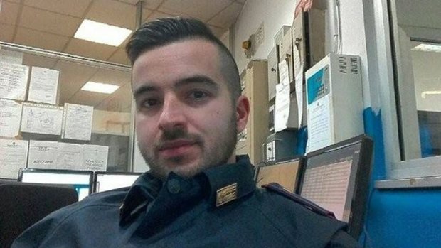 Hero: Trainee cop Luca Scata, 29, who shot dead the Berlin attacker.