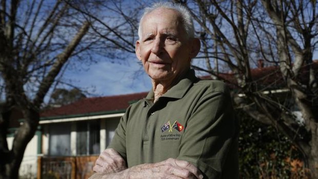 90 year old Battle of Milne Bay veteran Ed Jones at home in Waramanga before departing Canberra for the 70th anniversary of the battle in Papua New Guinea.
