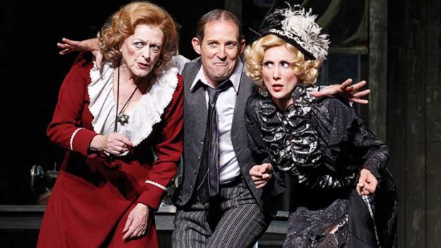 Nancye Hayes (Miss Hannigan), Todd McKenney (Rooster) and Chloë Dallimore (Lily) lit up the stage at Burswood for opening night of Annie.