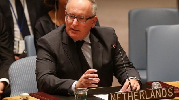 Dutch Foreign Affairs Minister Frans Timmermans speaks during the meeting.