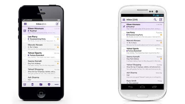 Yahoo's new mail app for iPhone, left, and Android.