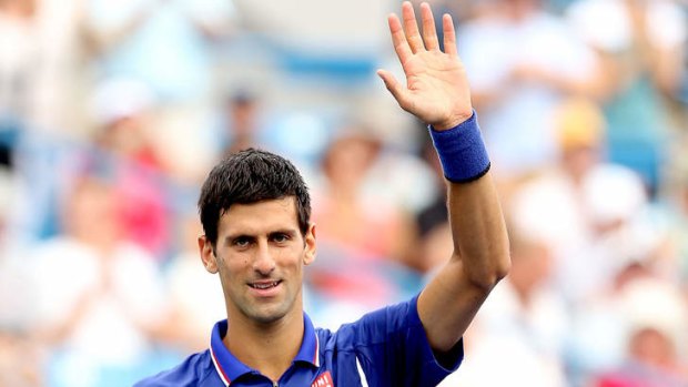 Novak Djokovic salutes the crowd after his win over David Goffin of Belgium during the Cincinnati Open.