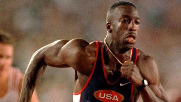 USA's Michael Johnson on his way to a gold medal and new Olympic record in the men's 400 metre dash in Atlanta, 1996.