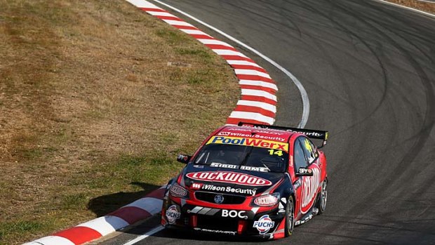 Controversial winner: Fabian Coulthard attacks a corner during practice in Launceston on Friday.