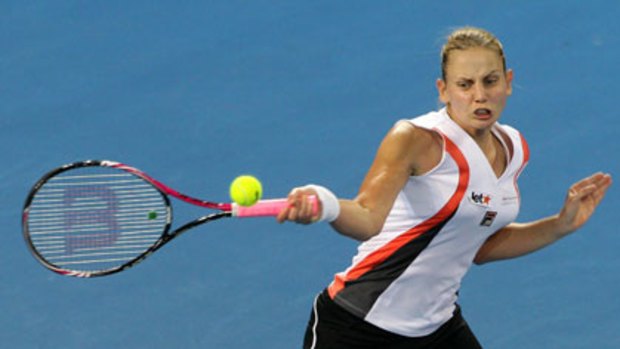 Power play ... Jelena Dokic on her way to victory last night.