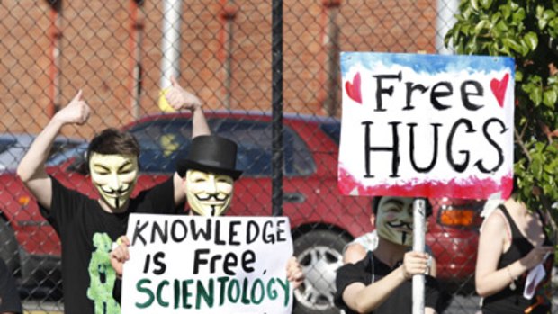 Protesters at the weekend opening of Melbourne's Scientology headquarters.