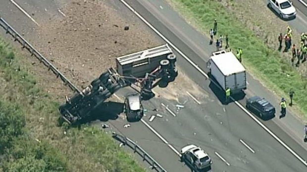 An aerial view of the fatal crash on the Hume Highway.