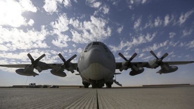 A US military plane waits to take off at Camp Bastion in Helmand province, Afghanistan.