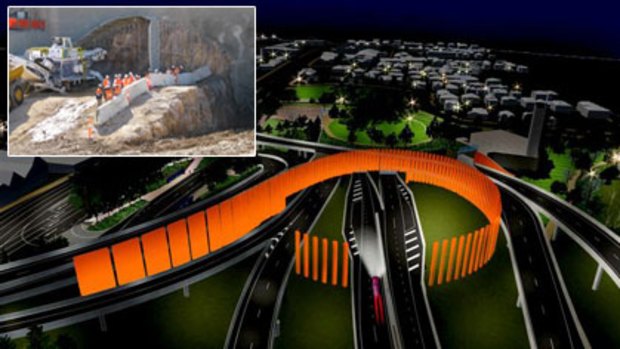 An artist's impression of a night time view of the 5.7 kilometres tunnel section at Lutwyche Road, Bowen Hills.