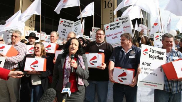 Community and Public Sector Union national secretary Nadine Flood addresses a protest in 2011.