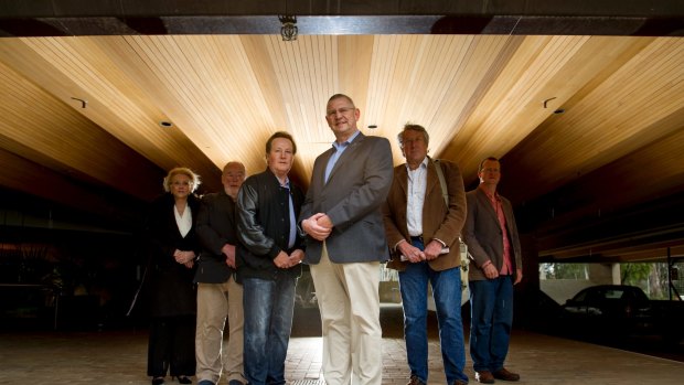 Richard Farmer and his Canberra Community Voters candidates. From left, Lucinda Spier, Richard Farmer, Alan Tutt, Geoff Kettle, Peter Moore and Mike Hettinger.