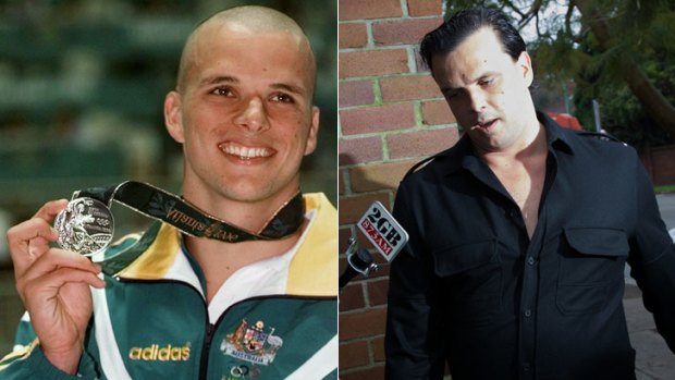 Left: Scott Miller with his 1996 Olympic silver medal. Right: facing court on July 10.