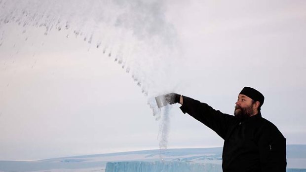 Chill factor: chef Bryce Scott throws a cup of warm water into the air, which instantly vapourises.