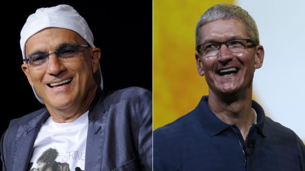 Possible partnership: Beats CEO Jimmy Iovine, left, and Apple CEO Tim Cook.