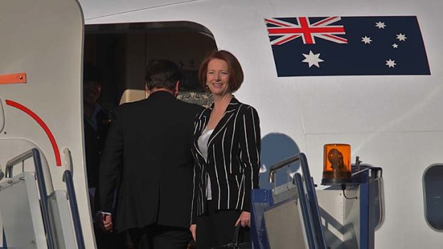 Prime Minister Julia Gillard ... on her way to New York.