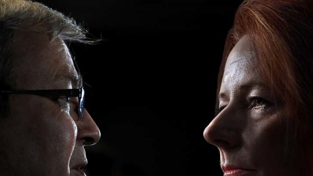 Putting on a unified front... Kevin Rudd and Julia Gillard.