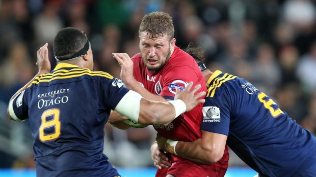 DUNEDIN, NEW ZEALAND - FEBRUARY 27: James Slipper of the Reds on the attack during the round three Super Rugby match between the Highlanders and the Reds at Forsyth Barr Stadium on February 27, 2015 in Dunedin, New Zealand.  (Photo by Rob Jefferies/Getty Images)