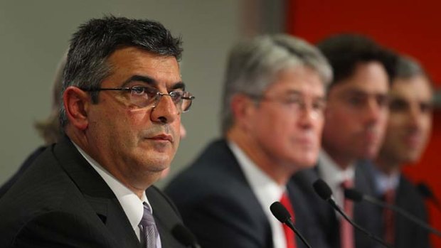 AFL chief executive Andrew Demetriou and the AFL Commission announce the record broadcast deal yesterday.