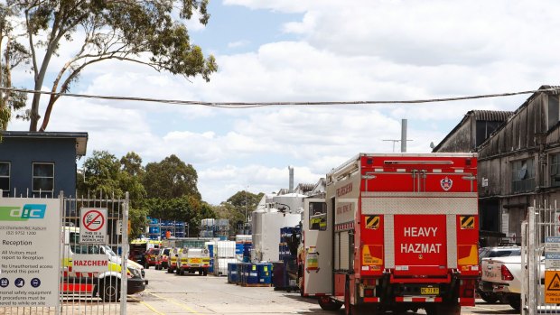 Three men were trapped in an ink vat at a factory in Auburn on Thursday morning, sparking an emergency response from police, ambulance and fire crews.