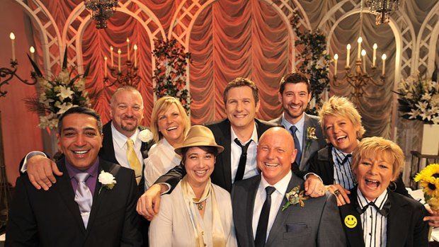 Gay couples tie the knot on the ABC’s <i>Adam Hills in Gordon Street Tonight</i>.