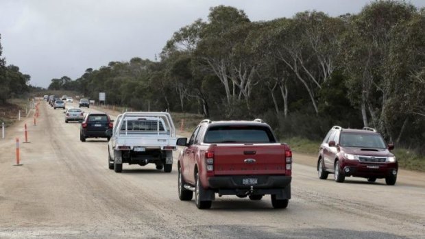 Slow going: Traffic slowed because of roadworks on the Kings Highway near the Goulburn turn-off.