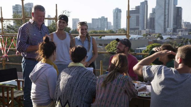 Challenge accepted: The contestants tackle a former South Melbourne hotel in <i>The Block Sky High</i>.
