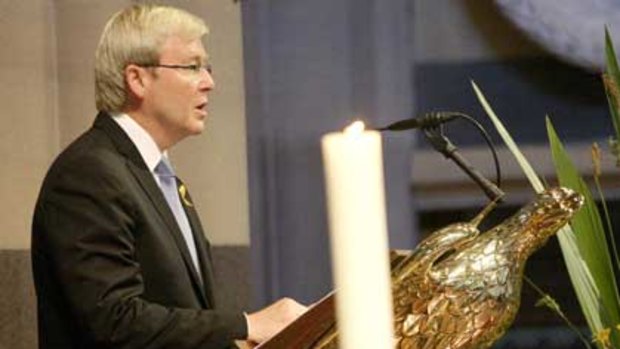 Prime Minister Kevin Rudd attends the Black Saturday Remembrance service at St. Paul's Cathedral in Melbourne.