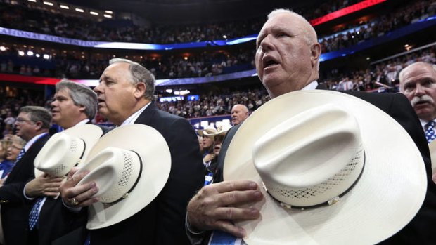 Texas delegates with cowboy hats.
