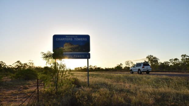 The road into Charters Towers, where locals remain baffled by the disappearance.