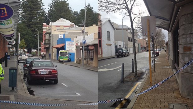 The crime scene on Collie Street - on the left, from Market Street, and on the right from Marine Terrace.