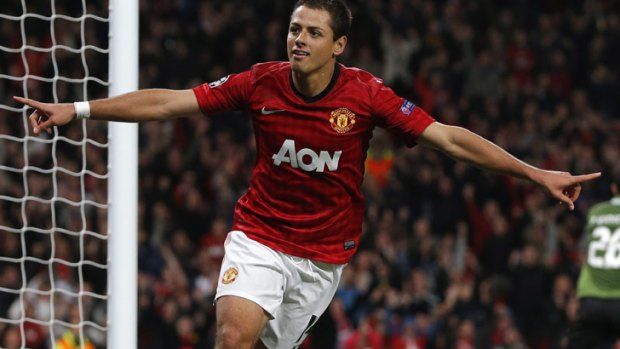 Great escape ... Javier Hernandez celebrates his winner for Manchester United.