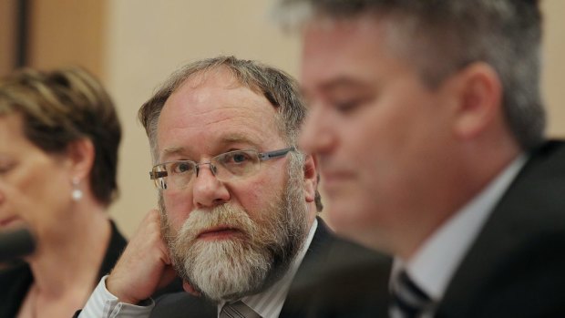 Finance Department secretary David Tune with his minister, Mathias Cormann.