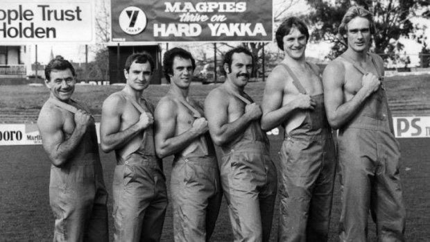 Hard Yakka ... It was an appropriate sponsor for Collingwood with Tom Hafey as coach in 1979.