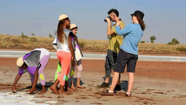 Satellite Sisters Vynka Parker, Toni Smith, Layla Walker and Charlotte Hicks with Stu Campbell and Elspeth Blunt on the set of NEOMAD Episode 2: The Last Crystal.