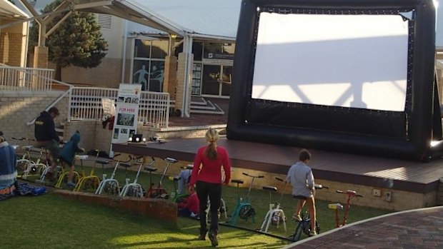 Setting up the bikes for a recent screening.