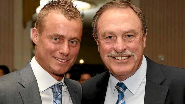 Lleyton Hewitt and John Newcombe at the ATP Heritage Celebration.