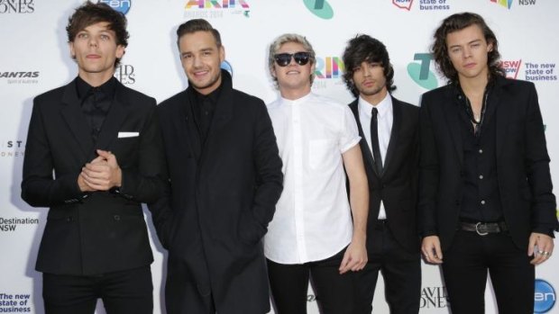 One Direction as they were (L-R) Louis Tomlinson, Liam Payne, Niall Horan, Zayn Malik and Harry Styles at the ARIAs in Sydney last year.