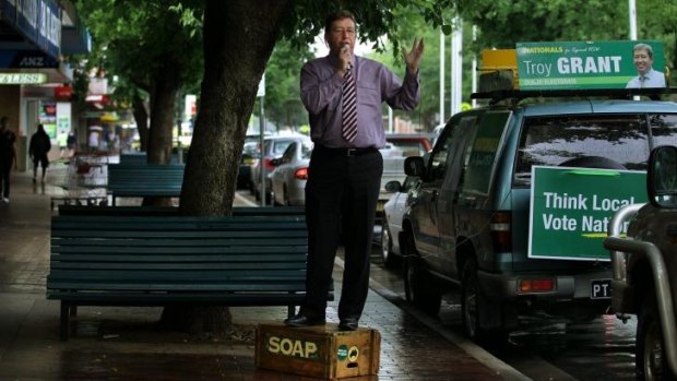 On a soap box: Troy Grant, now NSW Deputy Premier, campaigns in Dubbo in 2011.