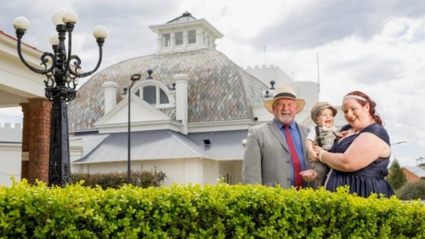 Melinda Robley and her son, Logan, with Grandfather, Geoff Smith, attend the first high tea at the Hydro Majestic.