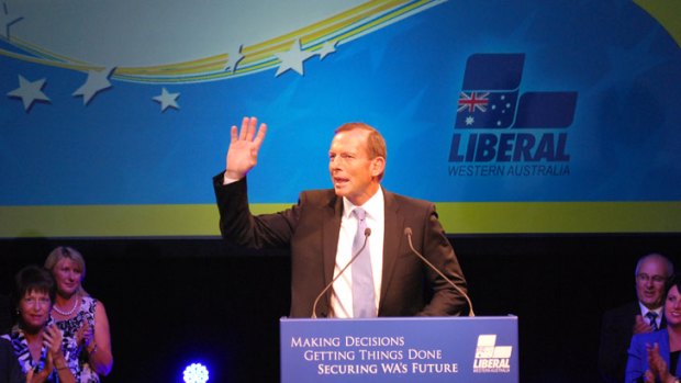 Tony Abbott rallies the Liberal troops at Perth's University of Western Australia